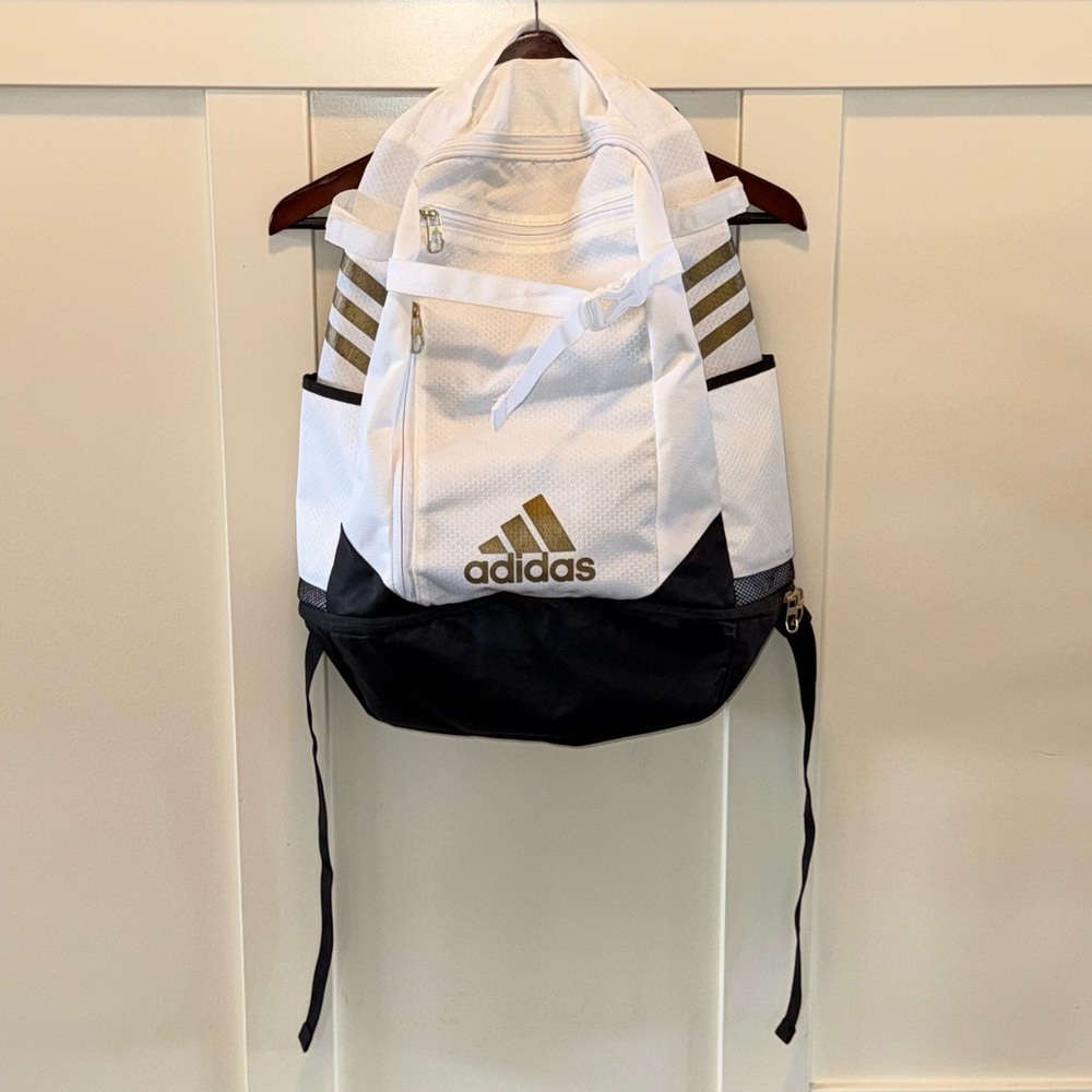 Adidas Softball/Baseball Backpack in White, Black, and Gold